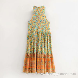 Factory Tank Top U-neck Fashion Flower Printing Dress